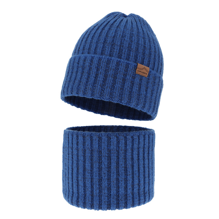 Boy's winter set: hat and tube scarf blue merino wool Karmin