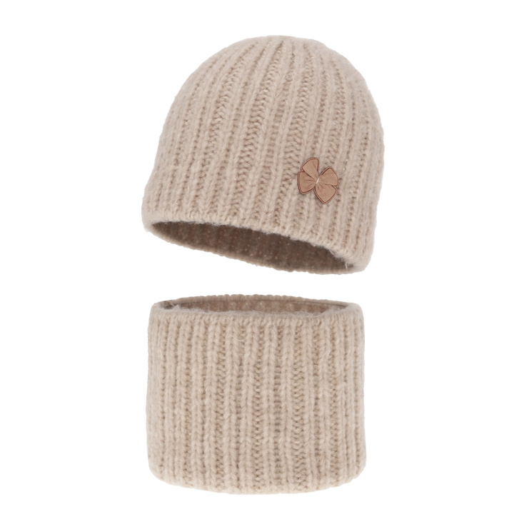 Girl's winter set: hat and tube scarf beige Ingrid