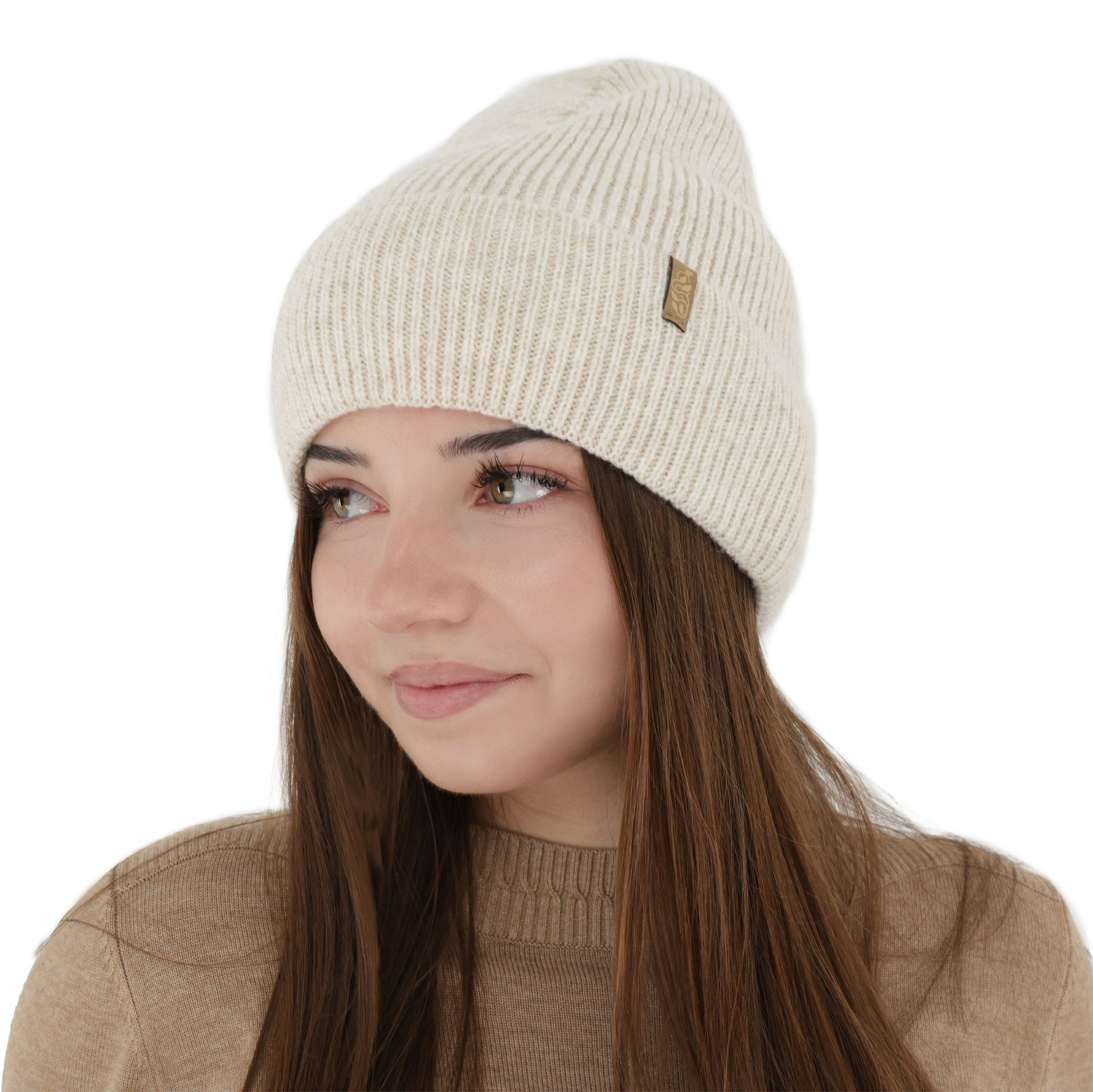 Woman's winter hat, beige, with merino wool, Tahoe