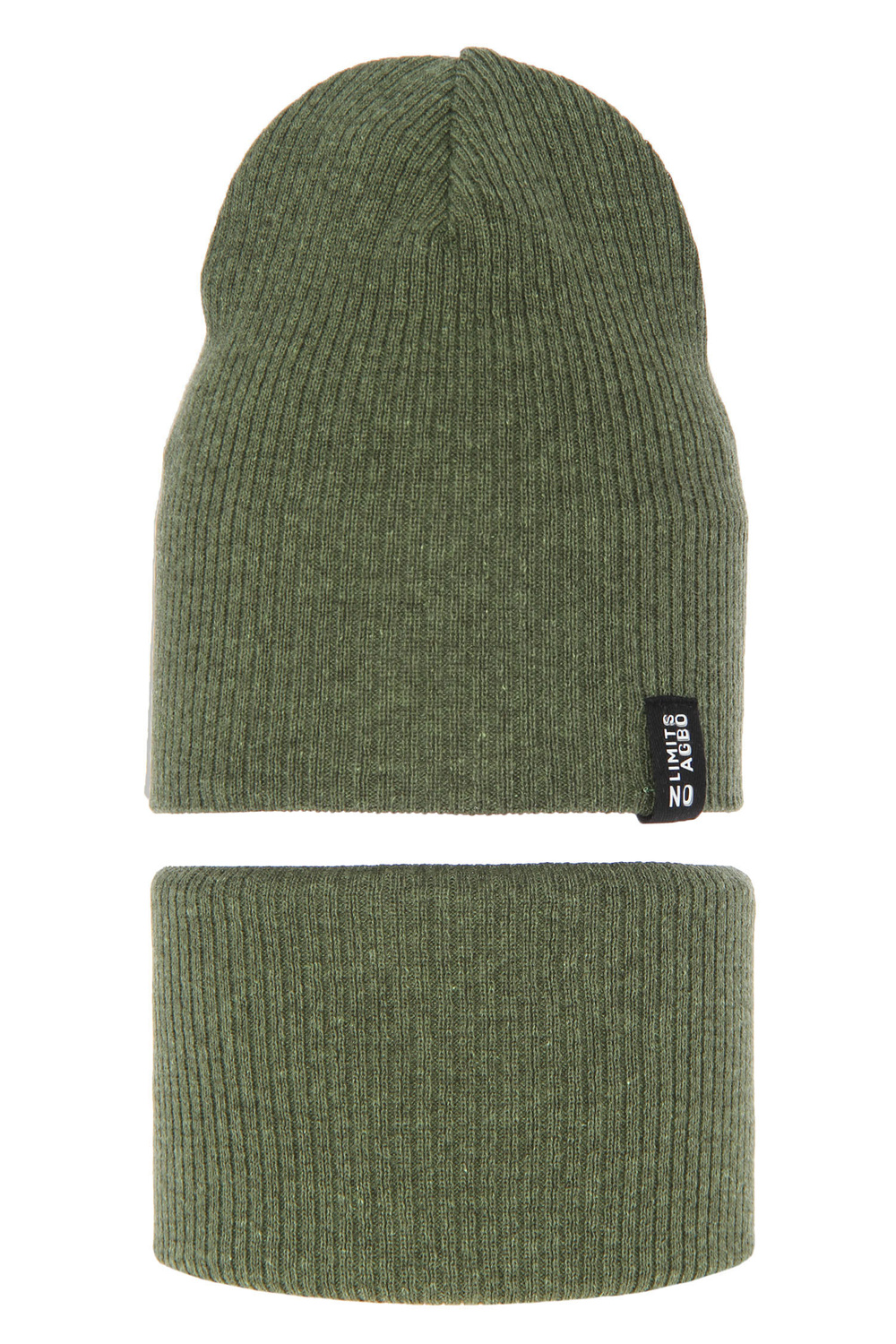 Children's autumn/ spring set: hat and tube scarf, with cotton, khaki Tunis