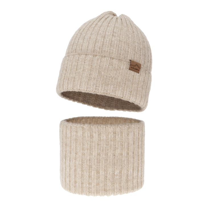 Boy's winter set: hat and tube scarf beige merino wool Karmin