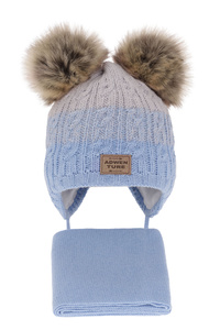 Boy's winter set: hat and scarf blue with two pompom Platon