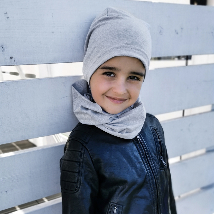 Boy's spring/ autumn set: hat and tube scarf grey Hazel