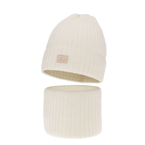 Girl's winter set: hat and tube scarf ecru Tampa