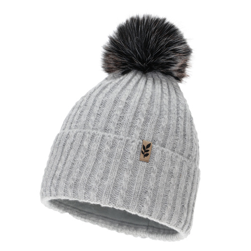 Woman's winter hat, grey, with pompom, Calista