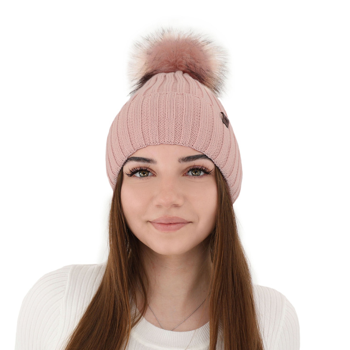 Woman's winter hat pink merino wool Texa