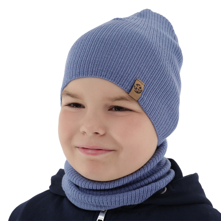 Boy's spring/ autumn set: hat and tube scarf blue 100% extra finemerino wool Richi