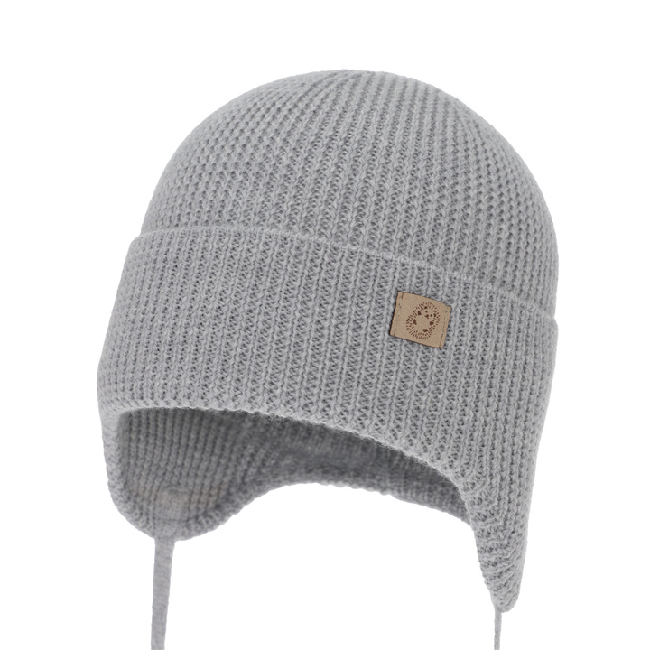 Boy's winter/ autumn/ spring hat, gray, 100% merino wool, with ears, Bakadi