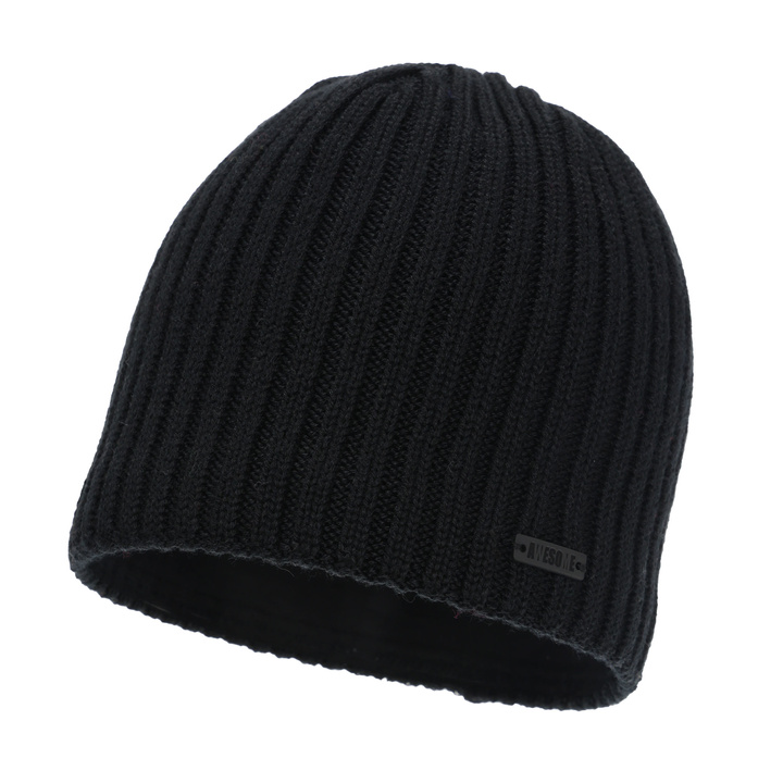 Men's winter hat, black, with merino wool, Adagio