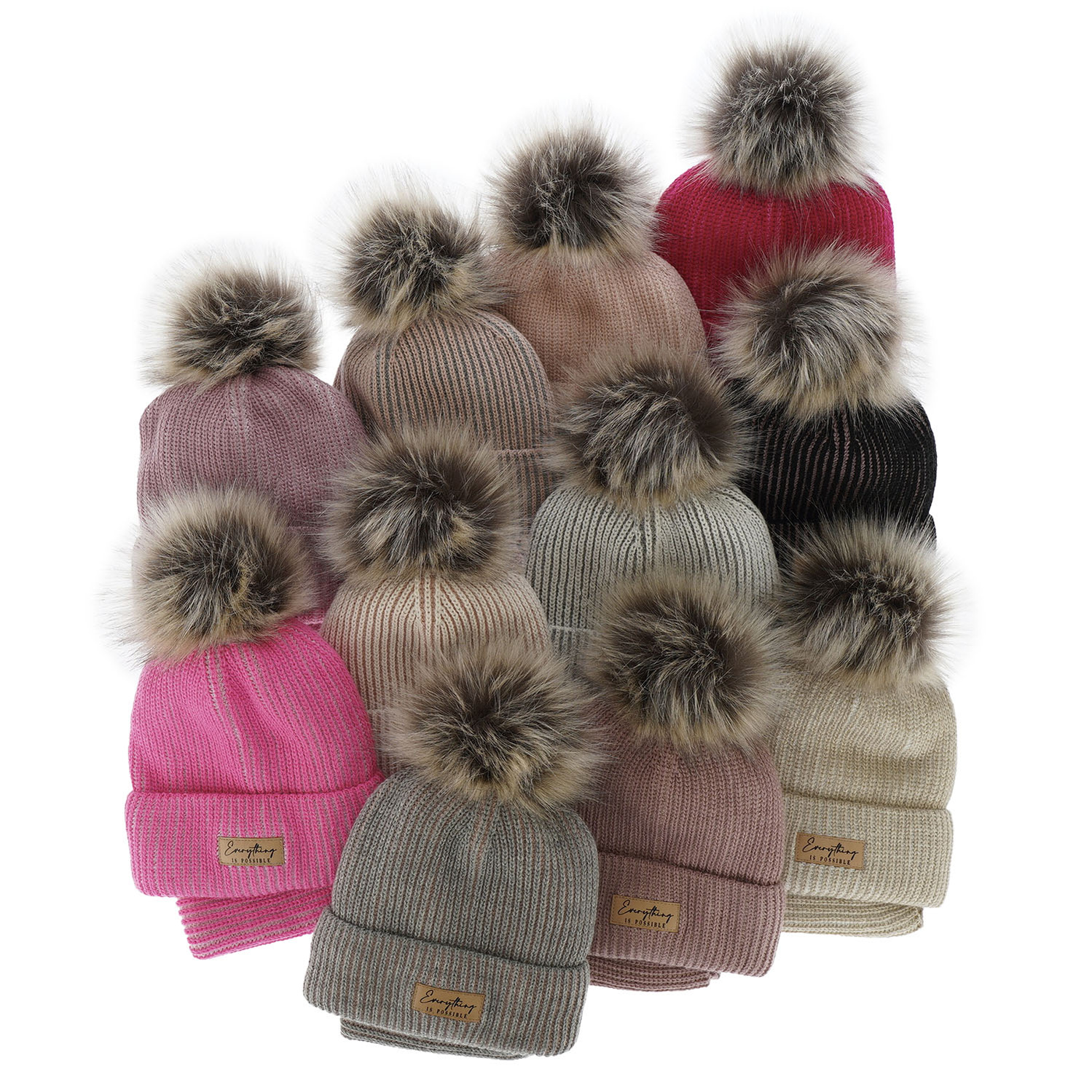 Girl's winter set: hat and tube scarf grey Floryda with pompom