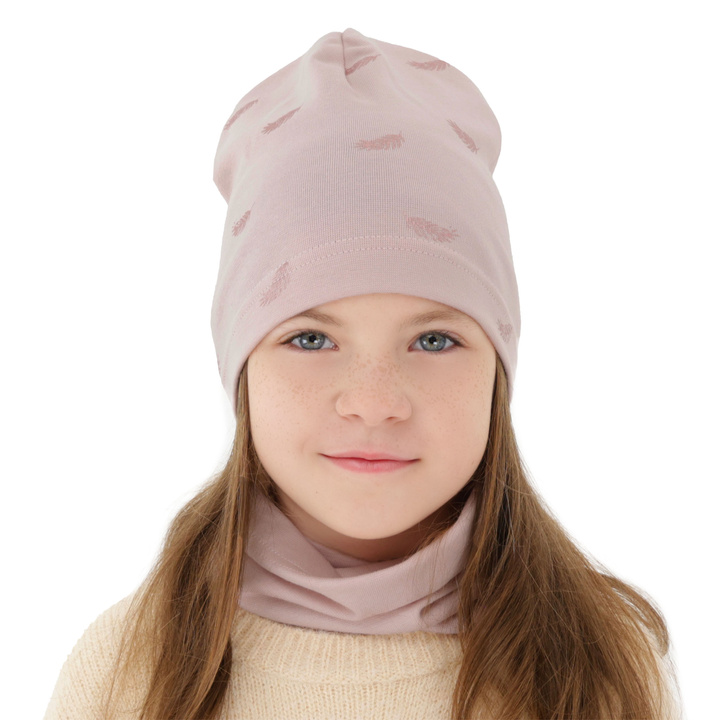 Girl's spring/ autumn cotton set: hat and tube scarf pink Florena