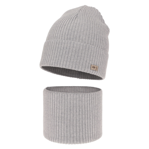 Girl spring autumn set hat and tube scarf grey 100% extra fine merino wool Itra