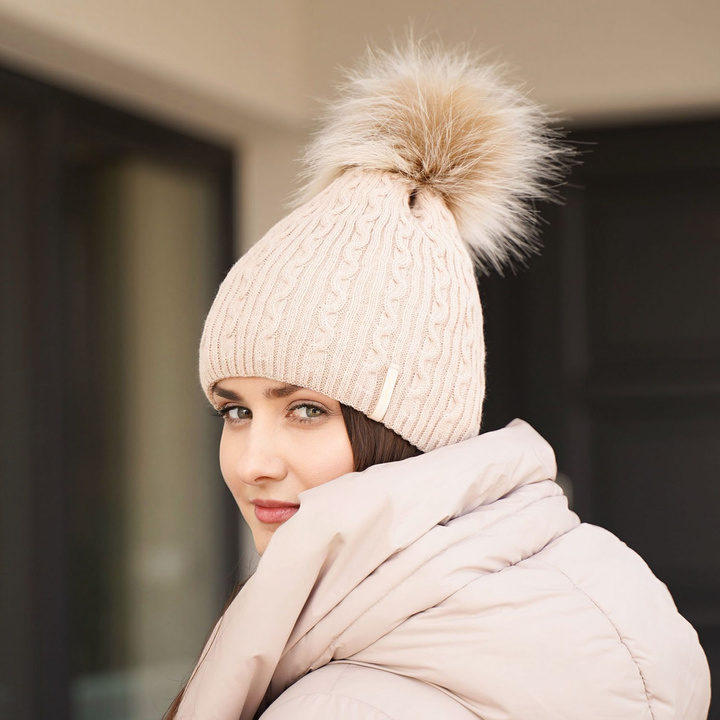 Woman's winter hat black Xena with pompom