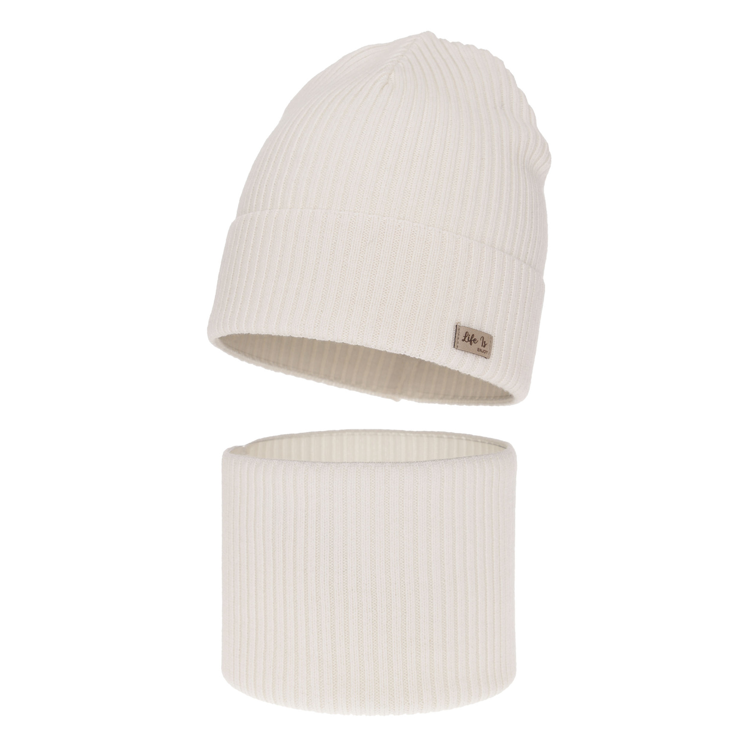 Girl spring autumn set hat and tube scarf white 100% extra fine merino wool Itra