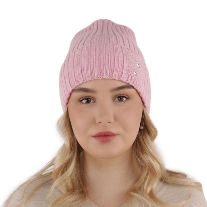 Woman's winter hat pink Ariga 100% extra fine merino wool