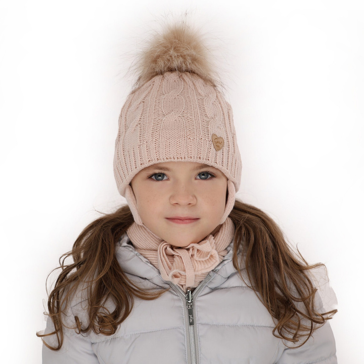 Girl's winter set: hat and scarf pink Morena with pompom