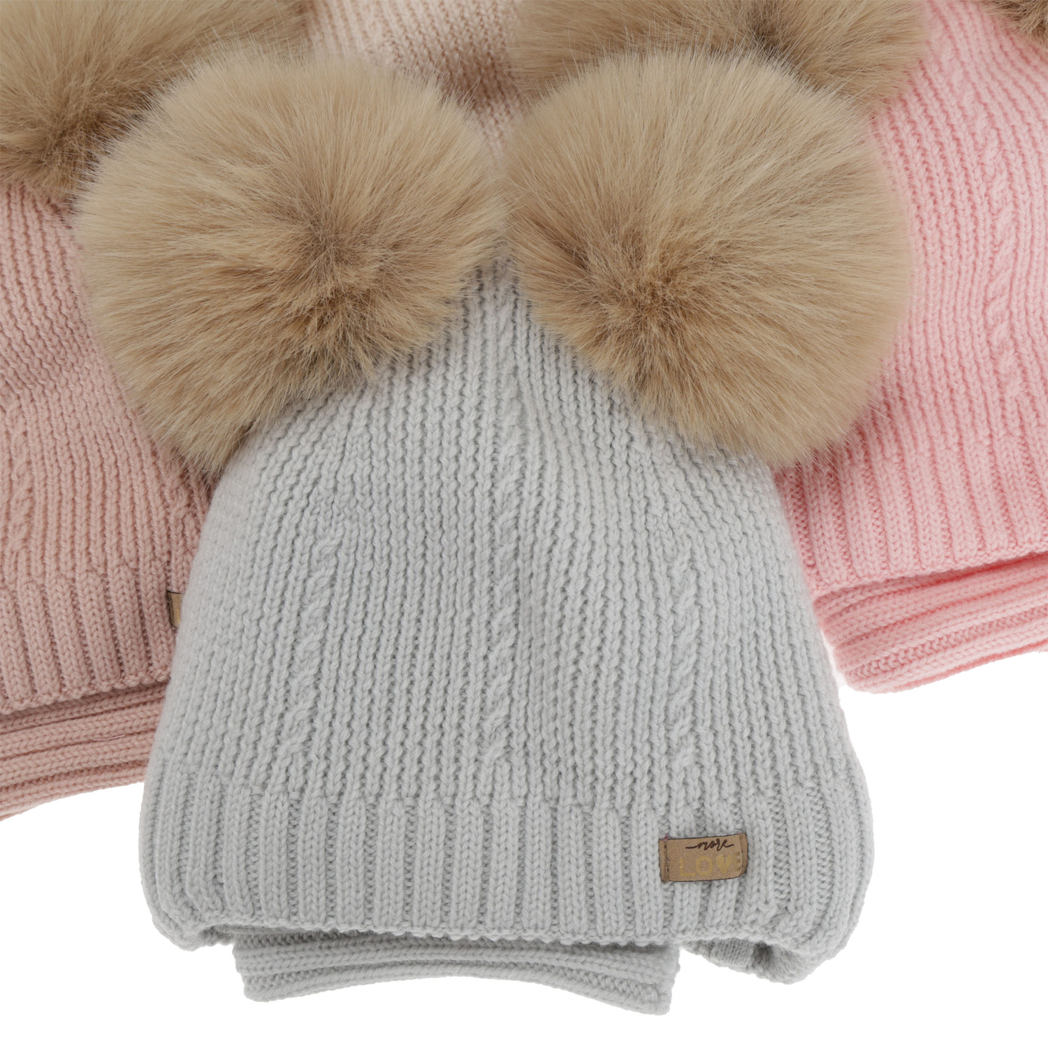 Girl's hat and tube scarf, winter set, cream, 100% merino wool, lined with wool fleece, Lumia