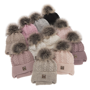 Girl's winter set: hat and tube scarf pink with pompom Finess