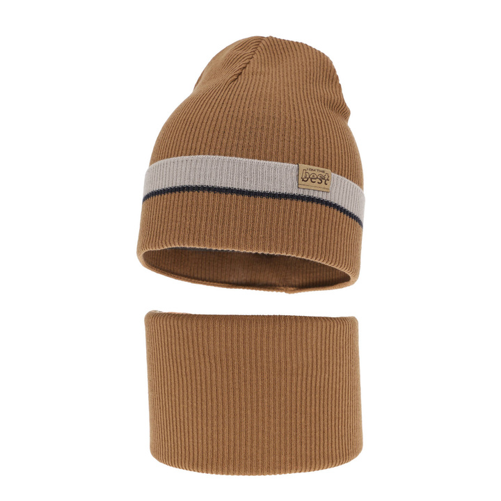 Children's autumn/ spring set: hat and tube scarf, with cotton, camel Antonio