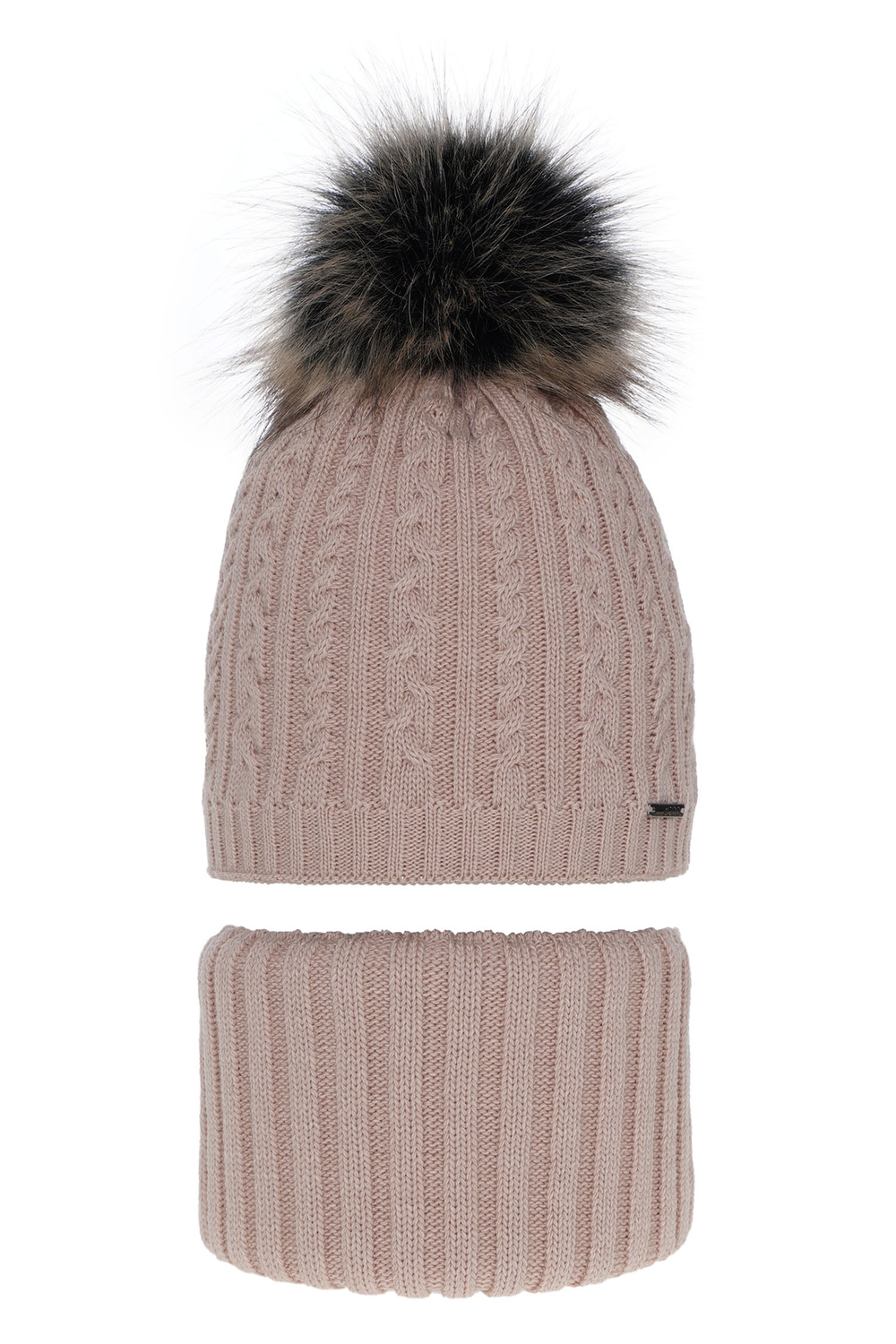 Girl's winter set: hat and tube scarf pink Rima with pompom