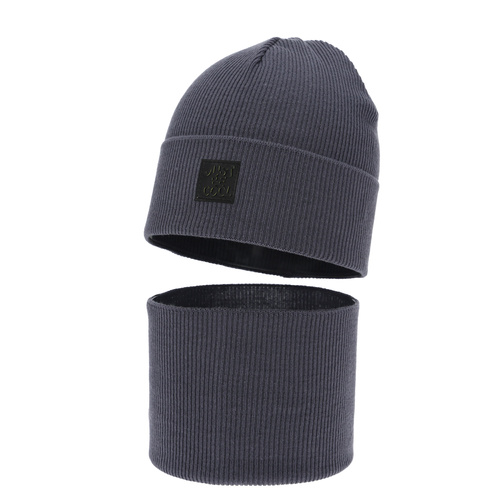 Boy's spring, autumn set: hat and tube scarf, with cotton, gray, Jonas