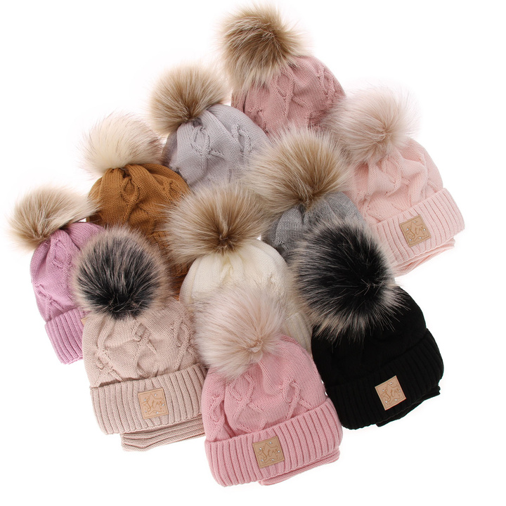 Girl's winter set: hat and tube scarf grey Dina with pompom