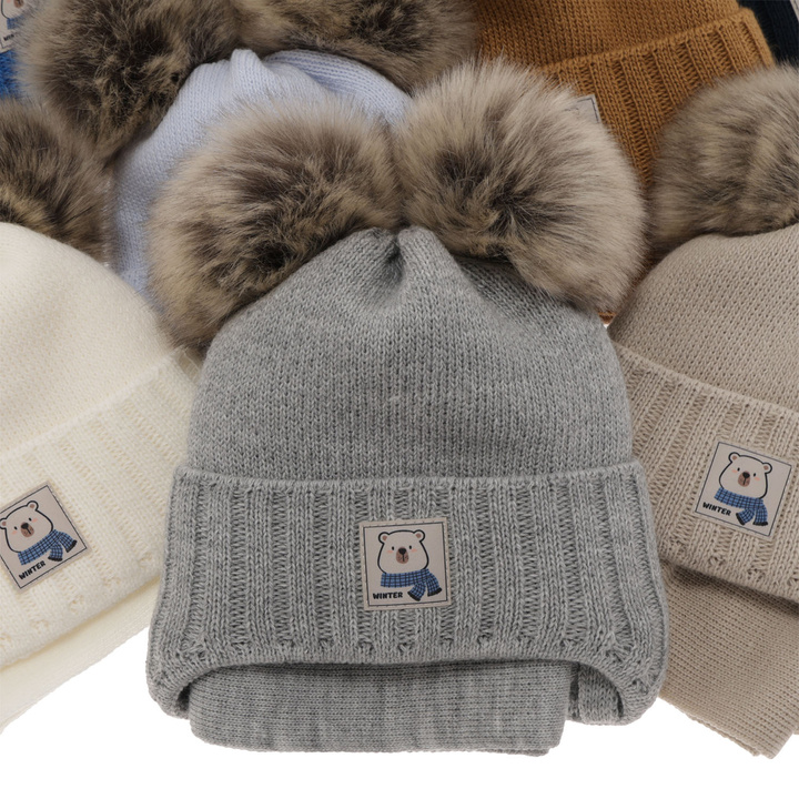 Boy' s winter set: hat and scarf camel with two pompoms Jewel