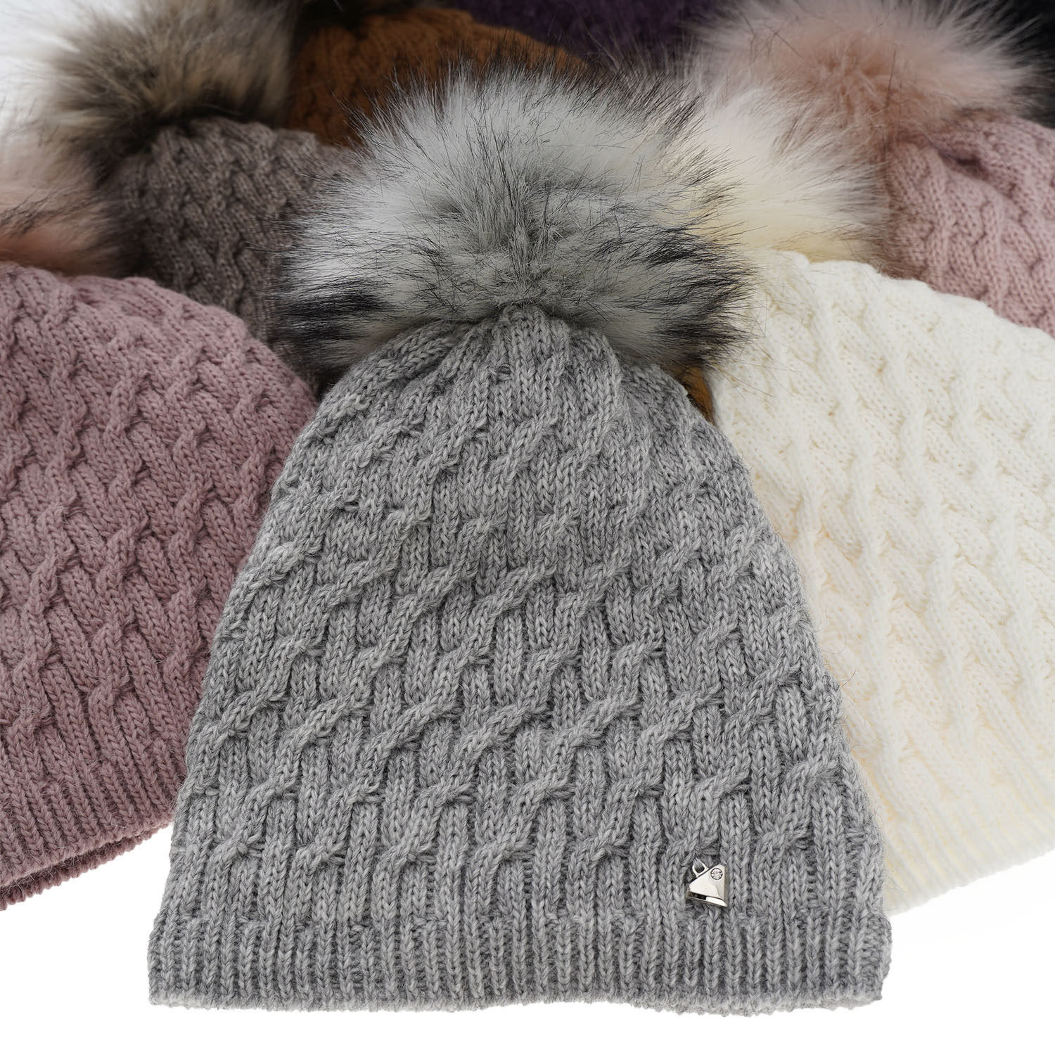 Woman's winter hat grey Kaskada with pompom