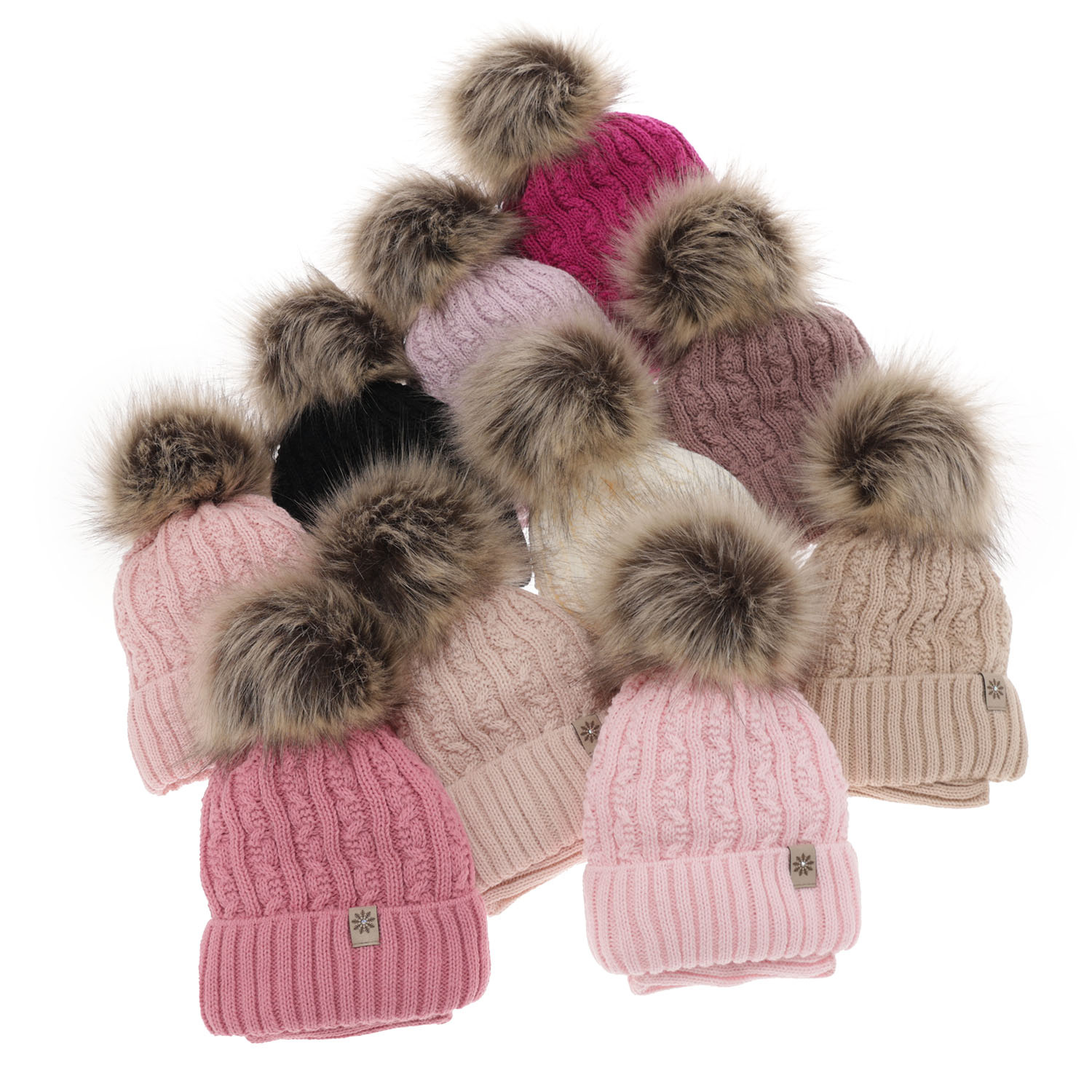 Girl's winter set: hat and tube scarf beige Pretoria with pompom
