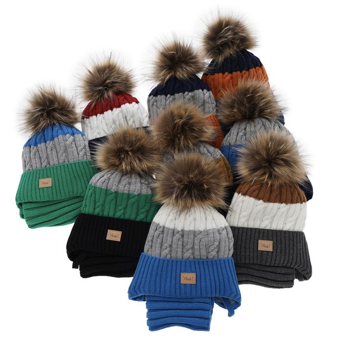 Boy's winter set: hat and tube scarf navy blue Maxwell with pompom