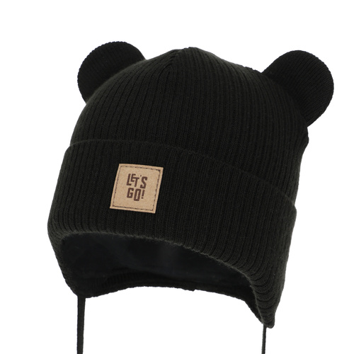 Boy's autumn, spring hat, black, with ears Dewin