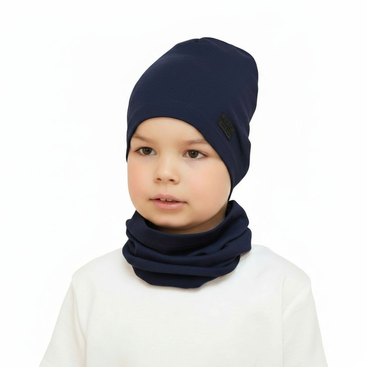 Boy's spring/ autumn set: hat and tube scarf navy blue Frizi