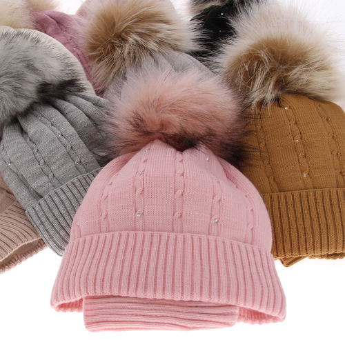 Girl's winter set: hat and tube scarf black Lawa with pompom