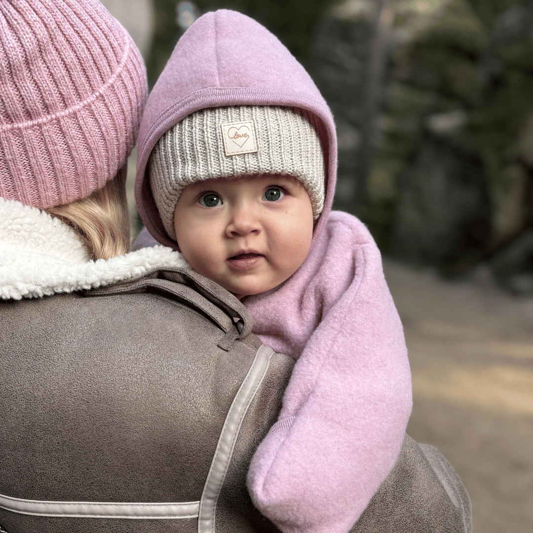 Girls' winter hat pink 100% extra fine merino wool, lined with wool fleece Havana