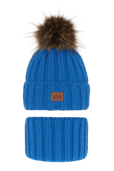 Boy's winter set: hat and tube scarf blue Remes with pompom