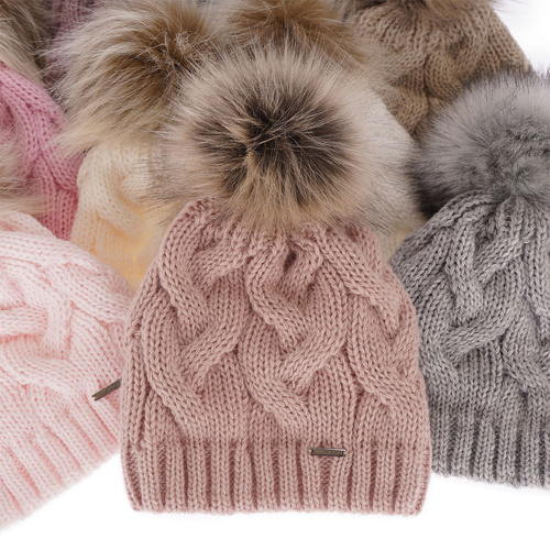 Woman's winter hat pink Terri with pompom