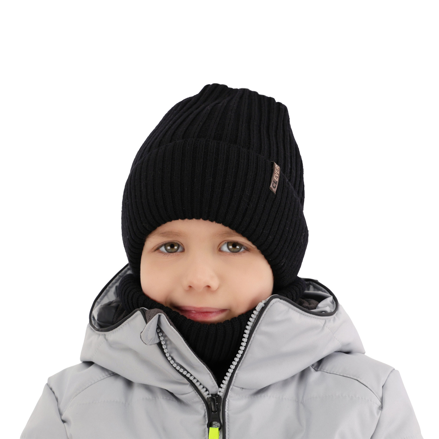 Boy's winter set: hat and tube scarf, grey, 100% merino wool, Gizmo