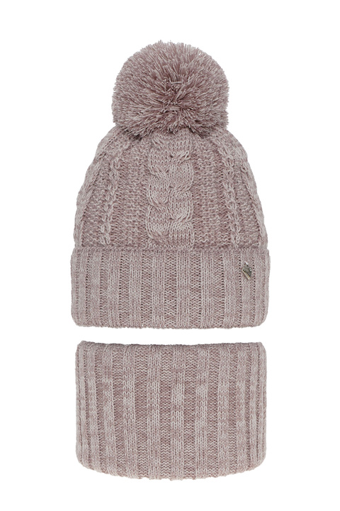 Girl's winter set: hat and tube scarf pink Maroko with pompom