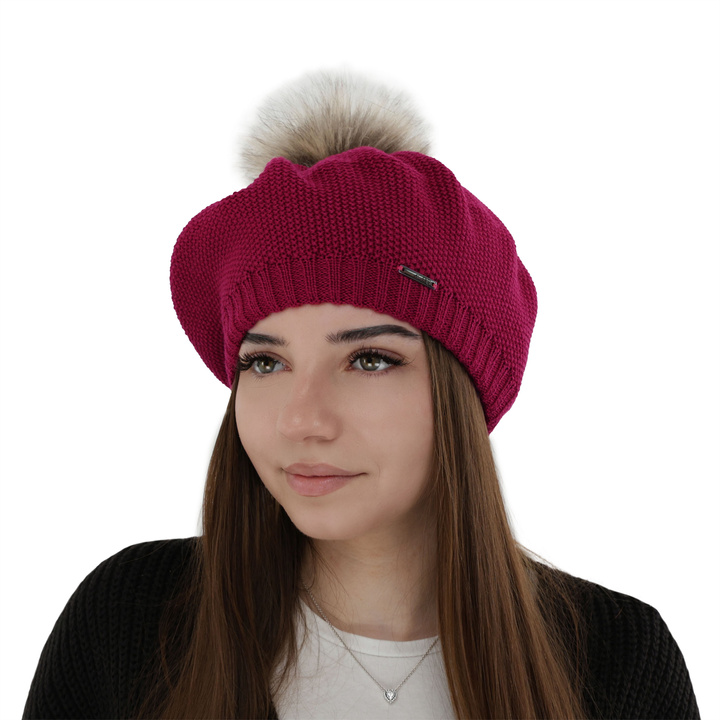 Woman's winter beret pink merino wool Bonnie