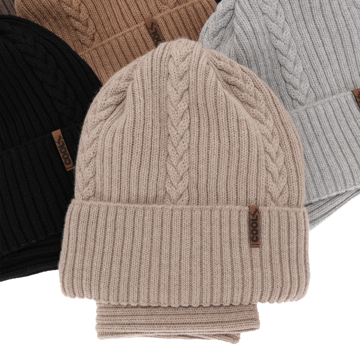 Boy's winter set: hat and tube scarf beige 100% extra finemerino wool Wilson