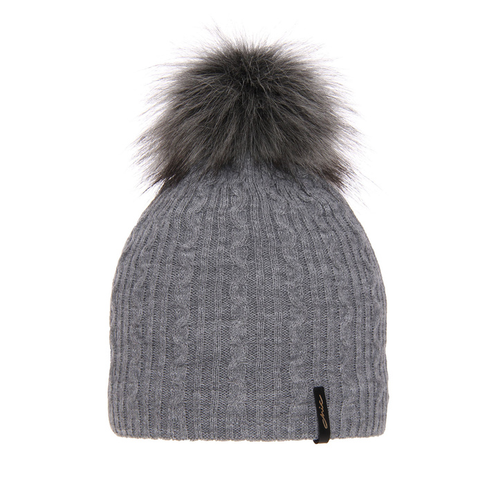 Woman's winter hat grey Xena with pompom