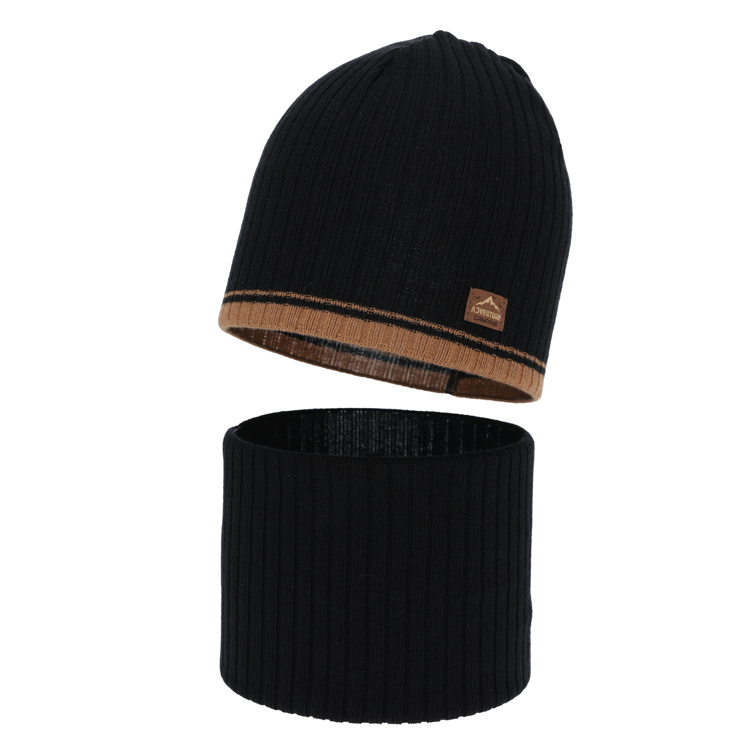 Boy's spring, autumn set: hat and tube scarf, black, with cotton, Eirik