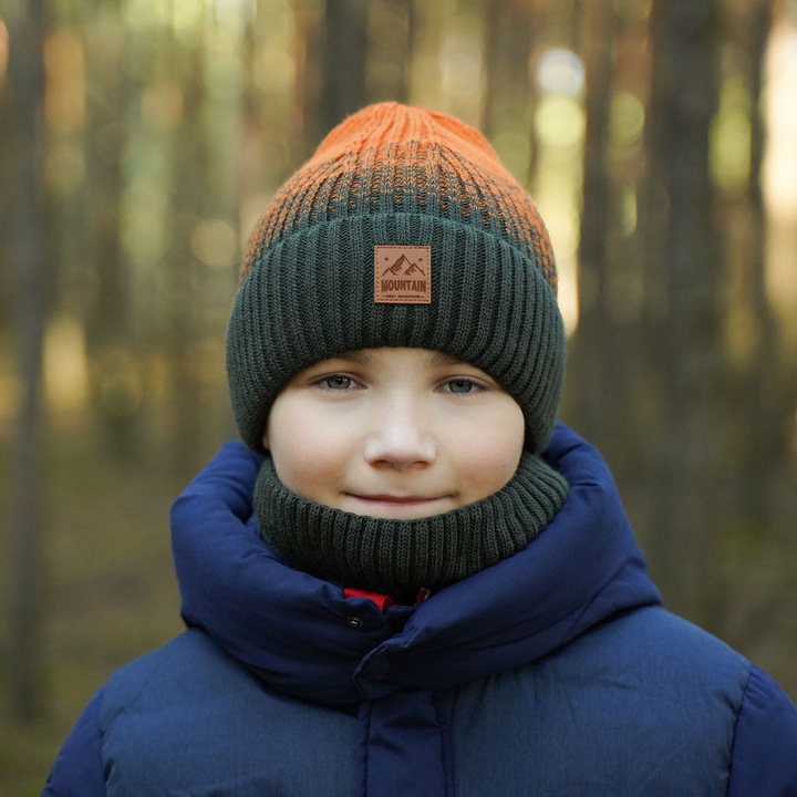 Boy's winter set: hat and tube scarf grey Ralph