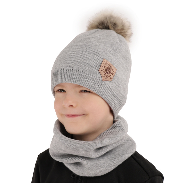Boy's winter set: hat and tube scarf camel Apolin with pompom