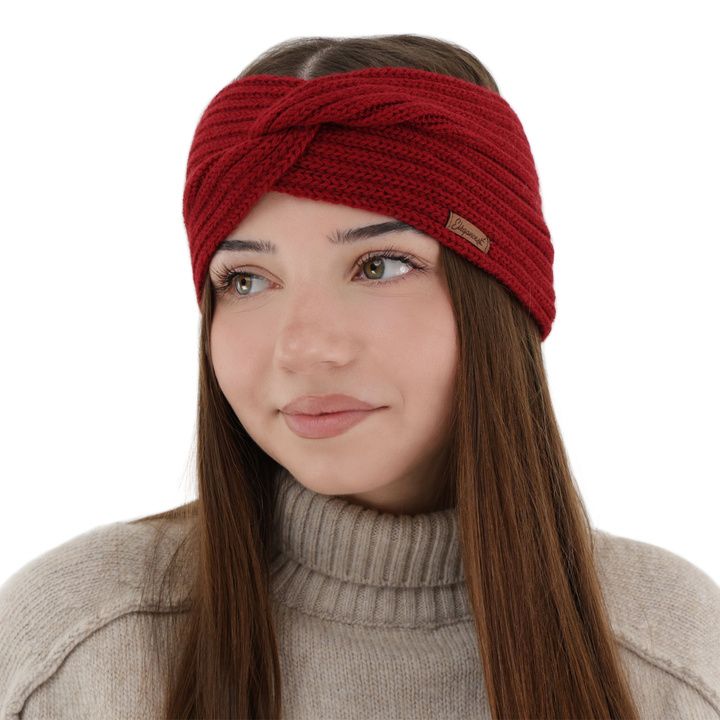 Woman's winter headband, burgundy, 100% merino wool, Veka