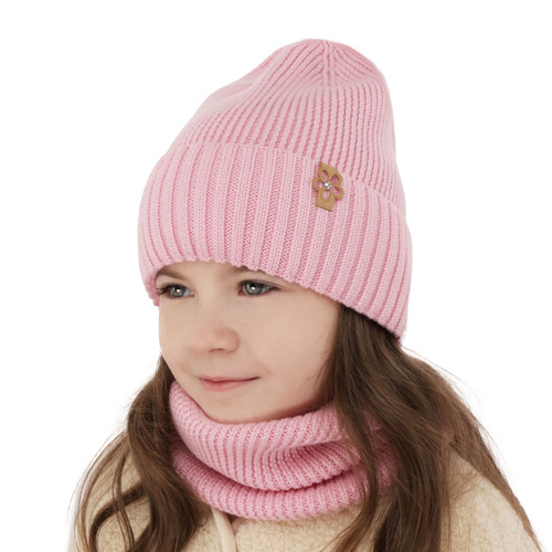 Girl's winter set: hat and tube scarf amaranth 100% extra finemerino wool Nelita