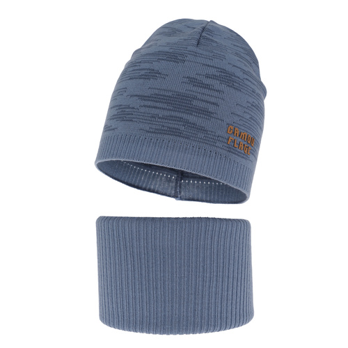 Children's autumn/ spring set: hat and tube scarf, with cotton, blue Carter