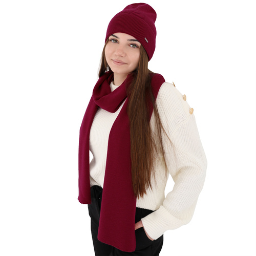 Women's spring and winter set: hat and scarf camel 100% extra fine merino wool Melpomena