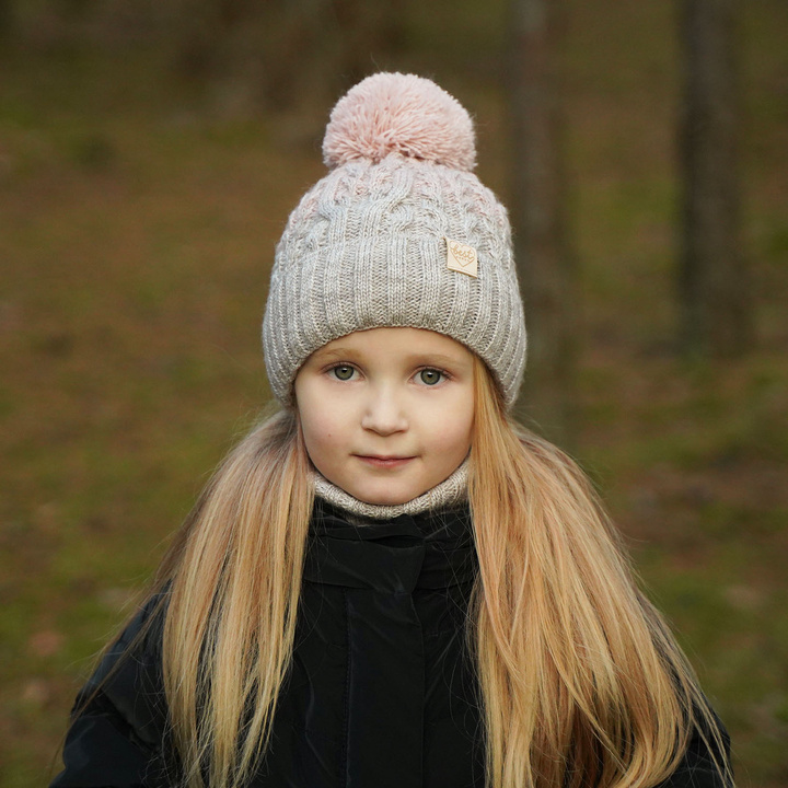 Girl's winter set: hat and tube scarf pink Zendaya with pompom