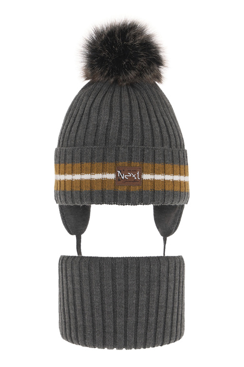 Boy's winter set: hat and tube scarf grey with pompom Echo
